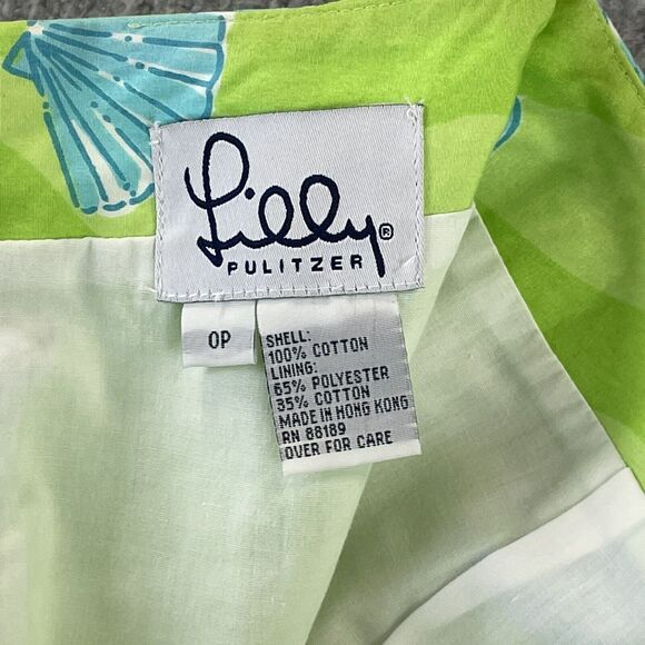 Lilly Pulitzer Skirt 0P Beachy Seashell Crab Print A-Line Skirt Green Blue VTG - Picture 10 of 11